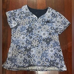 Floral Blue and White Scrub Top